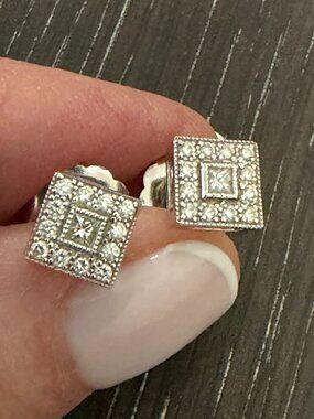 Charriol Square -shape diamond halo stud earrings